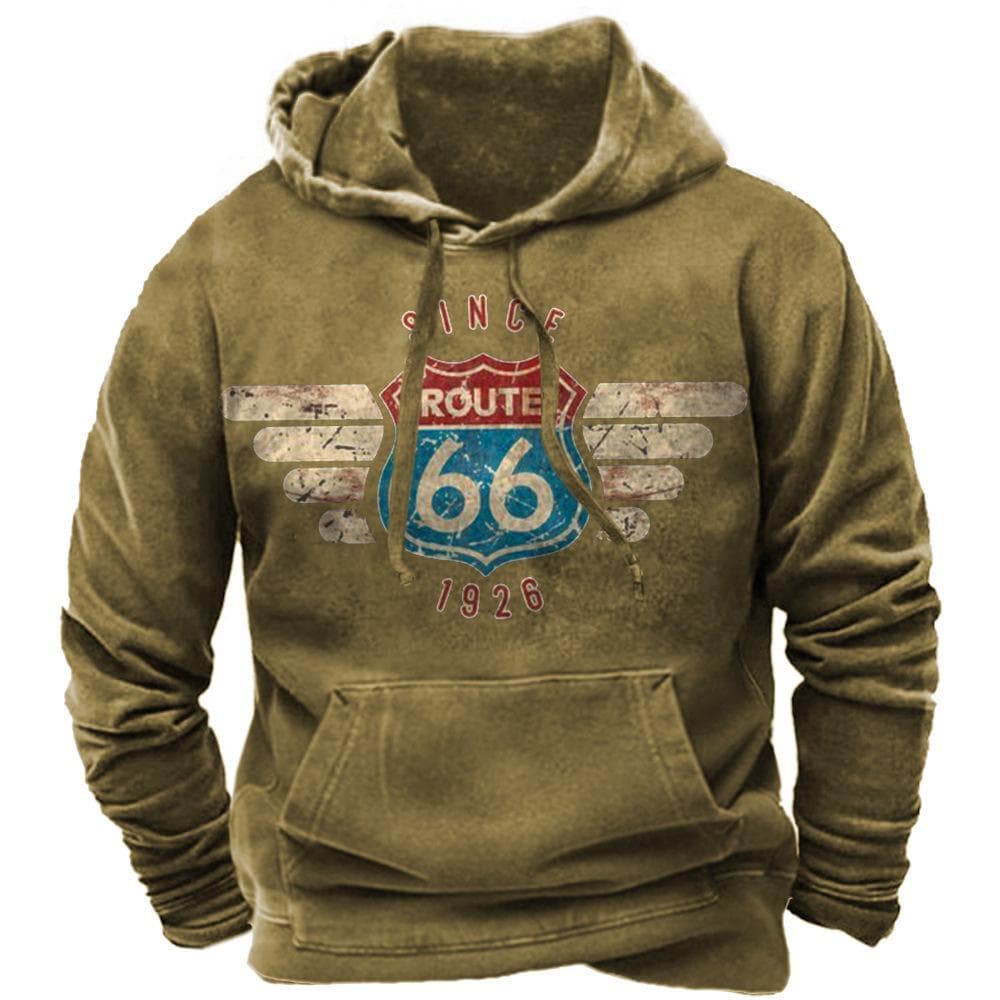 Fashion Vintage Men's Hoodie 66 Highway 3D Printing Hooded Sweatshirt Punk Streetwear Winter Jacket Tops Men's Casual Pullover XL