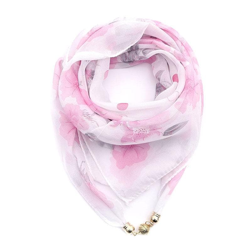 Women Fashion Magnetic Buckle Necklace Pendant Chiffon Silk Scarf Printed Necklace Accessories