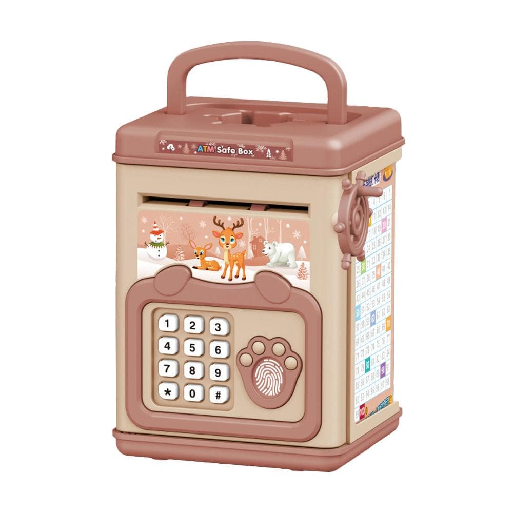 ATM Kids Piggy Bank for Boys Girls Password Code Lock Safe Coin Bank Money Saving Box Portable pink