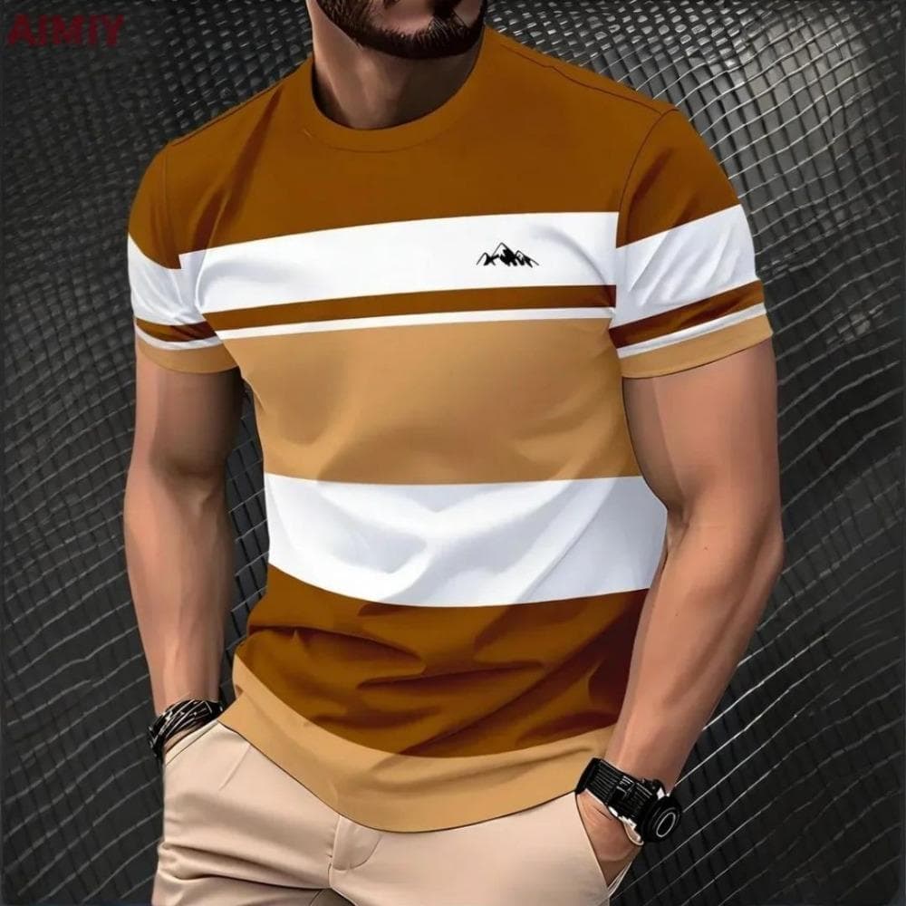 The Classic Design of Colorful Stripes and the Fashionable Style of Men's Short-sleeved T-shirts in Various Colors 6XL