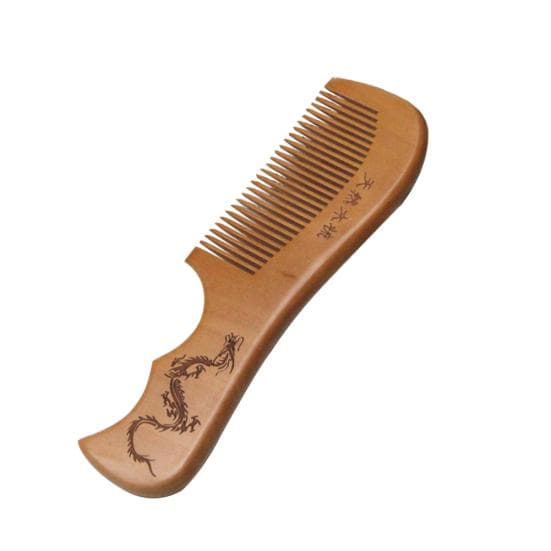 Dragon Phoenix Engraved Peach Wood Healthy Massage Anti-Static Hair Care Comb 2#