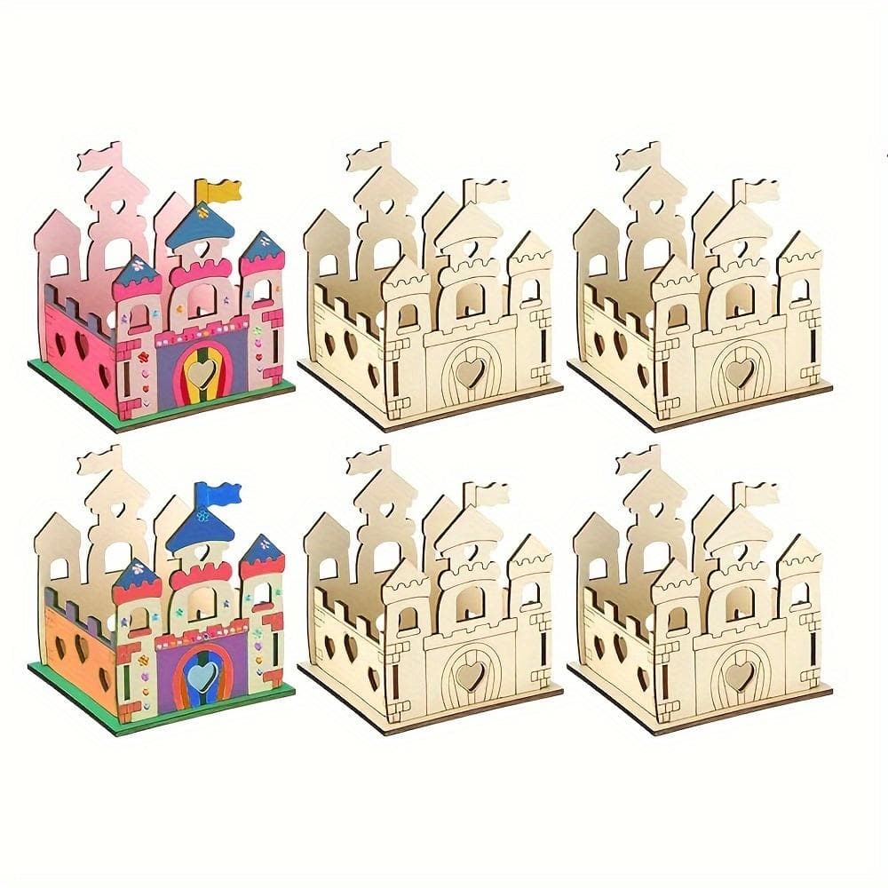 4pcs Unpainted Wooden Castle Crafts Set, Party Wooden Crafts DIY Make Your Own Wooden Castle 4pcs