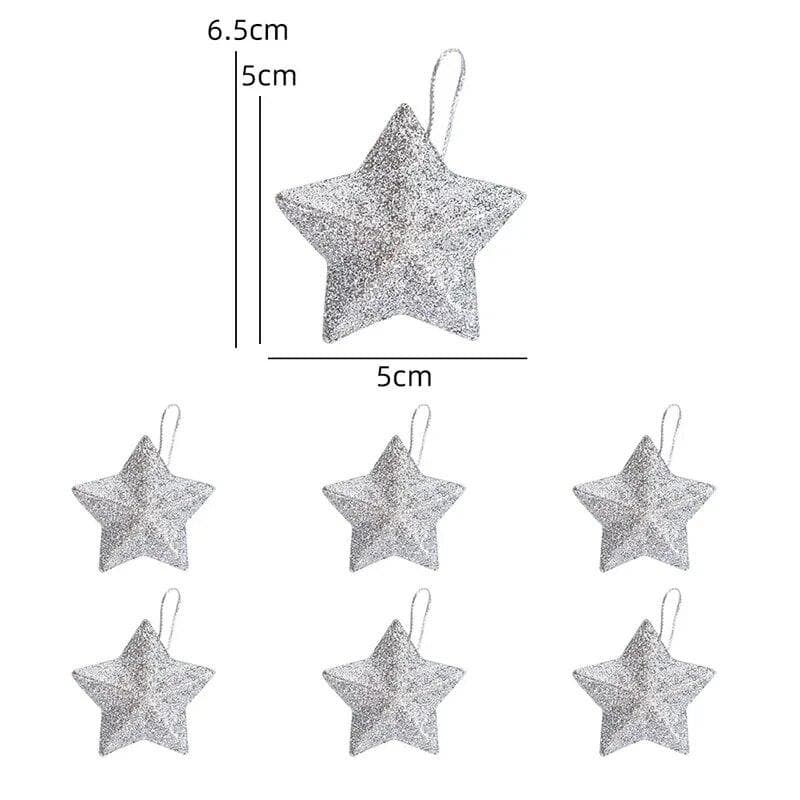 Gold Glitter Star Ornaments Christmas Tree Pendant Plastic Christmas Decorations Festive Embellish Party Navidad Decoration 2024 6pcs silver