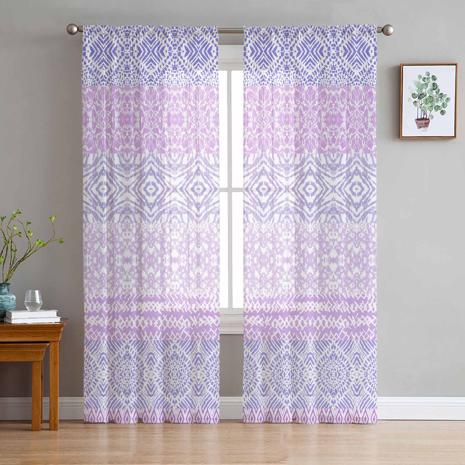 Luxury Tulle Curtains Color Painting Modern Living Room Kitchen Chiffon Curtain Youth Bedroom Sheer Floor Valance Curtain 135W x 114H(cm)