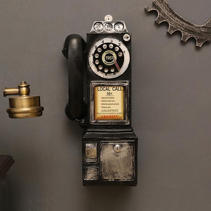 Wall-Mounted Phone Model Vintage Booth Telephone Figurine Rotary Antique Black