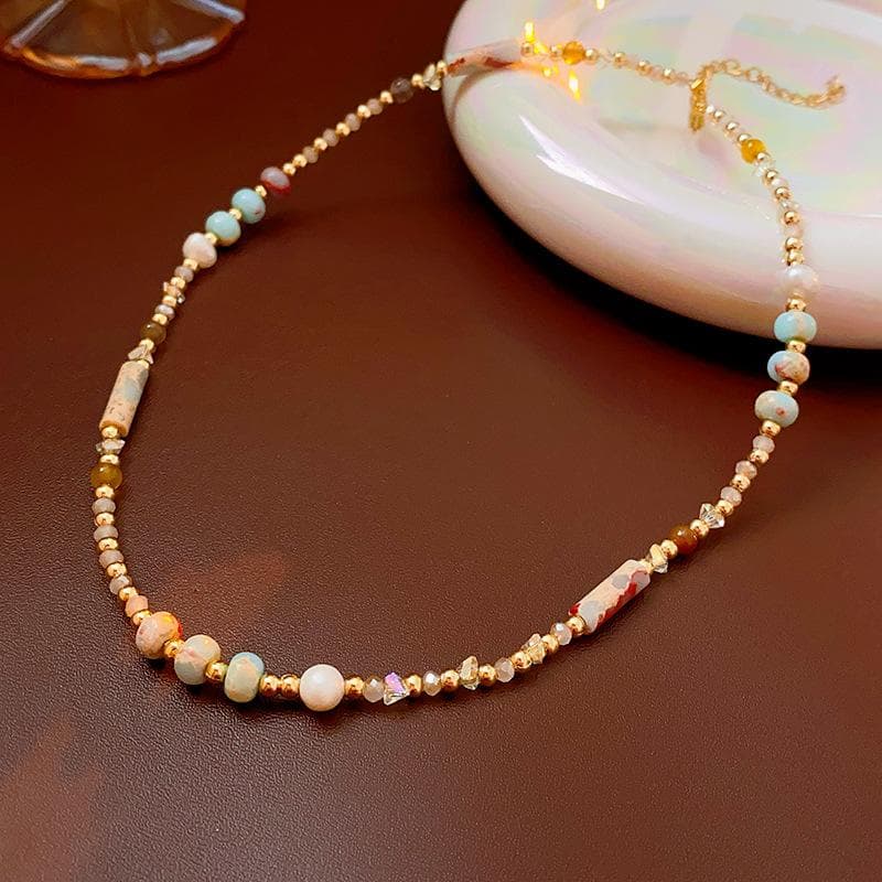 Baroque freshwater colored natural stone necklace with a minimalist temperament and collarbone chain, light luxury and high-end feeling necklace