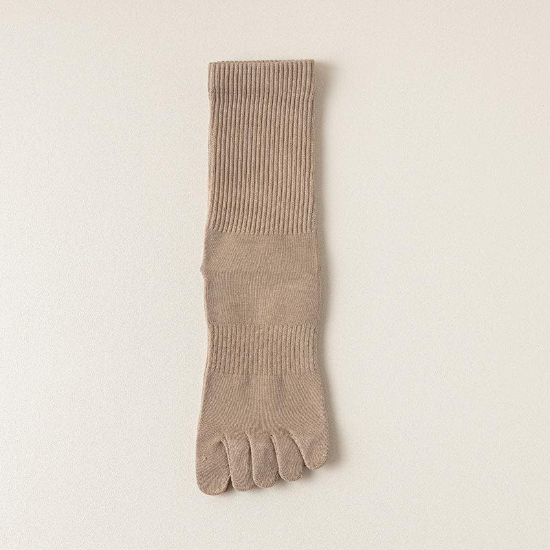 Five Fingers Socks Solid Colour Striped Bone-less Sewing Split Toe Socks Cotton Breathable Anti-bacterial Anti-Odour Mid-calf Casual Men's Socks 1 pair khaki