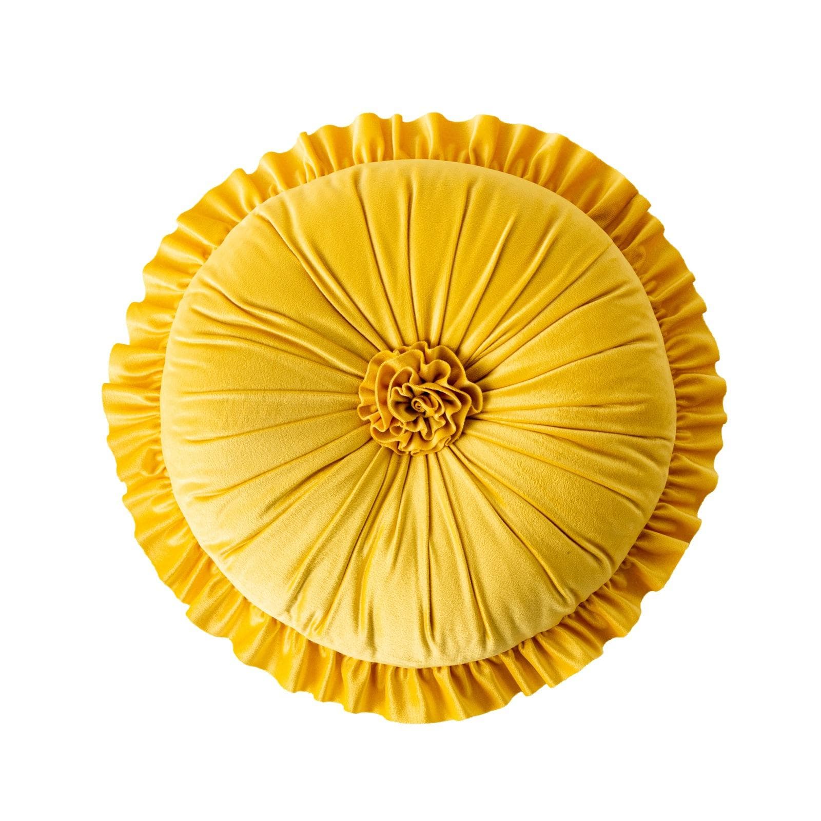 Round Velvet Cushion Ruffled Flower Cushion Decorative Sofa Throw Pillow