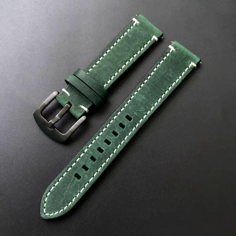 18mm 20mm 22mm Genuine Leather Watch Band Retro Crazy Horse Leather Watch Band Universal Wrist Watch Strap fot Garmin Amazfit HUAWEI Samsung 20mm green