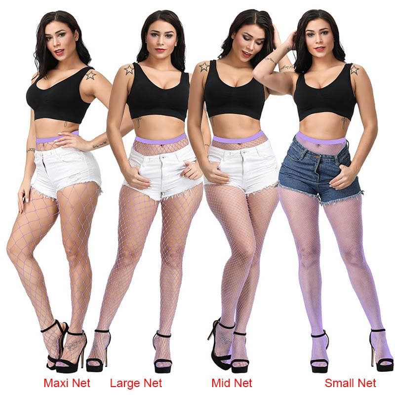 Women's Long Sexy Fishnet Stockings Fish Net Pantyhose Mesh Nylon Tights Lingerie Skin Thigh High Stocking Hosiery Mid Net Violet