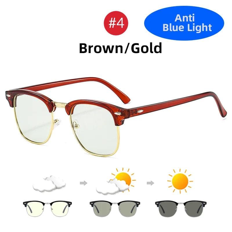 Semi Rimless Photochromic Glasses Men Anti Blue Light Blocking Color Changing Eyewear Square Computer Ray Retro Style
