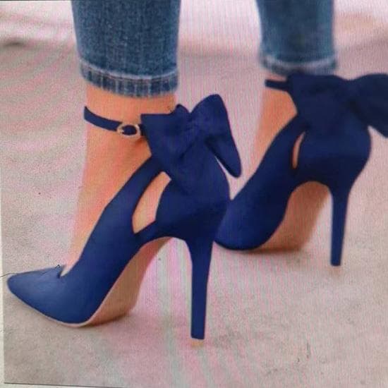 Sweet Spring and Summer Bow Tie Pointed Shallow Mouth Single Shoes Thin Heel High Heel Shoes Temperament Fashion Women's Shoes 39 dark blue