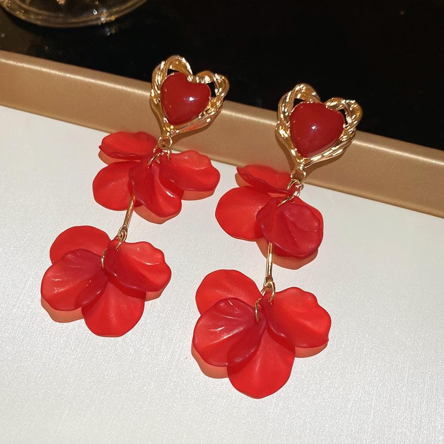 Luxury Red Flower Tassel Earrings: Stylish, High-End, Statement Studs for Women