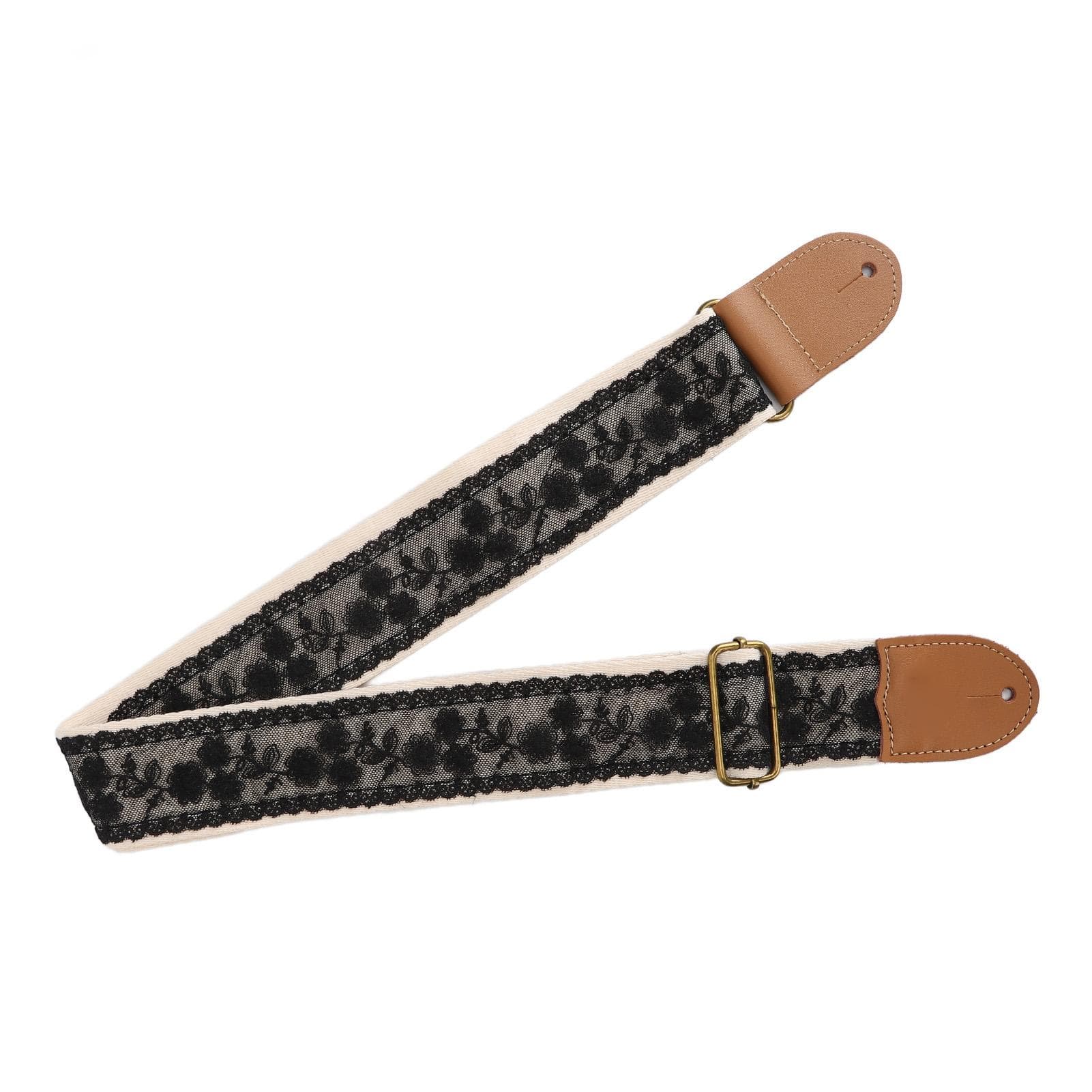 Guitar Strap Black Lace Design Adjustable Length Universal Strap for Bass Electric Acoustic Guitars