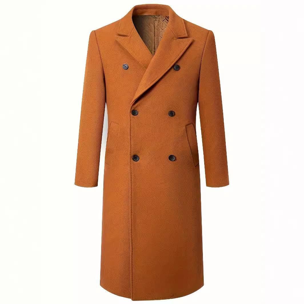 Autumn and Winter Thickened Quilted Extra Long Knee-length Woolen Coat for Men Double-breasted Slim Trench Coat L