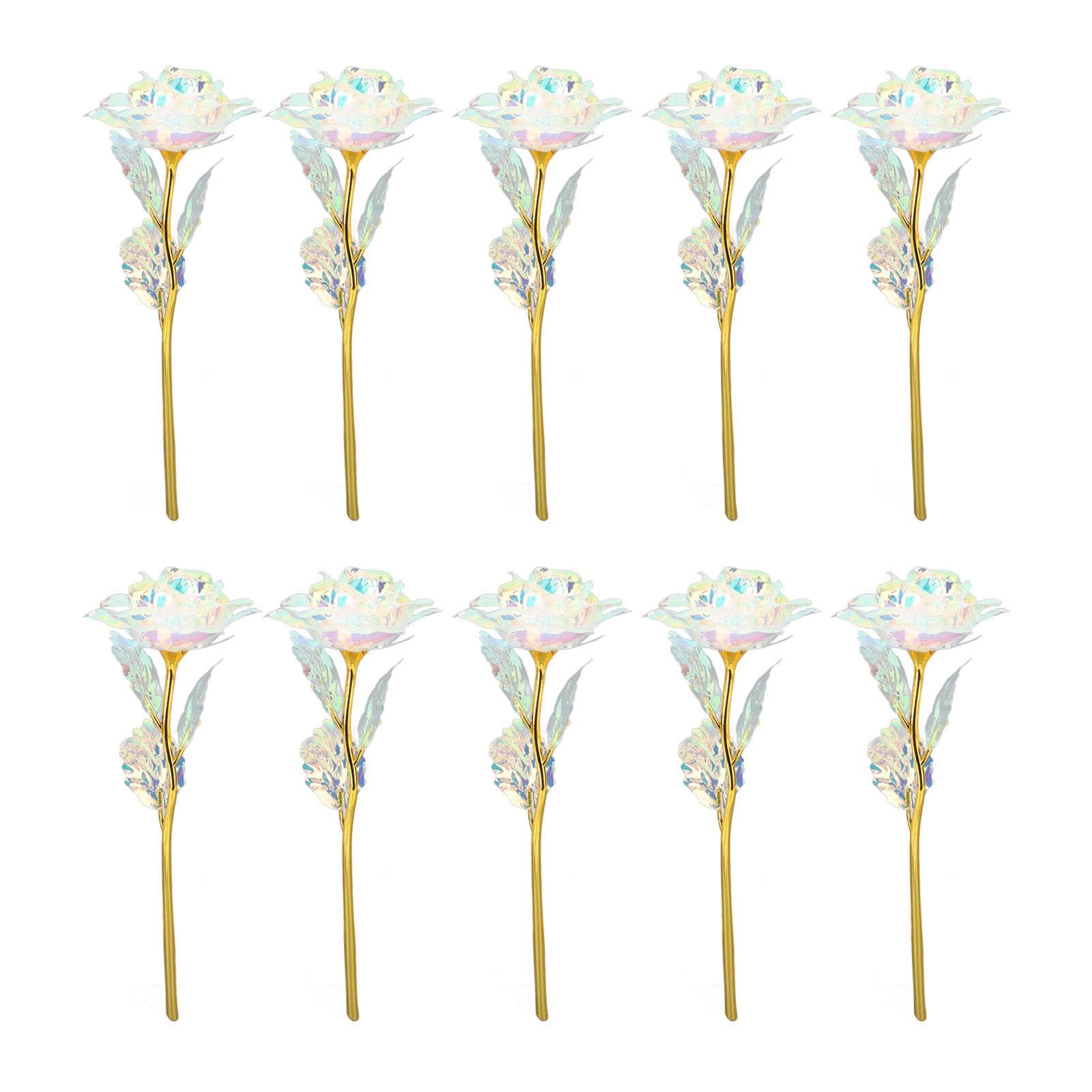 10PCS Artificial Flowers Glitter Gold Foil Plastic Simulation Rose Flower for Wedding Holiday Gift