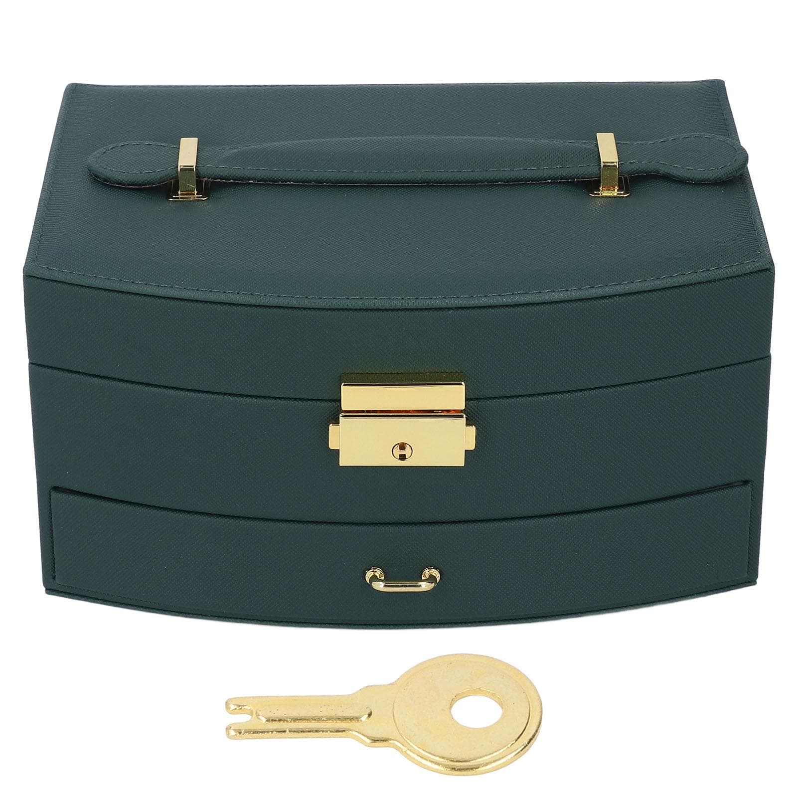 Double Layer Jewelry Box Women Storage Organizer Large Capacity Lockable Drawer Type Jewelry green
