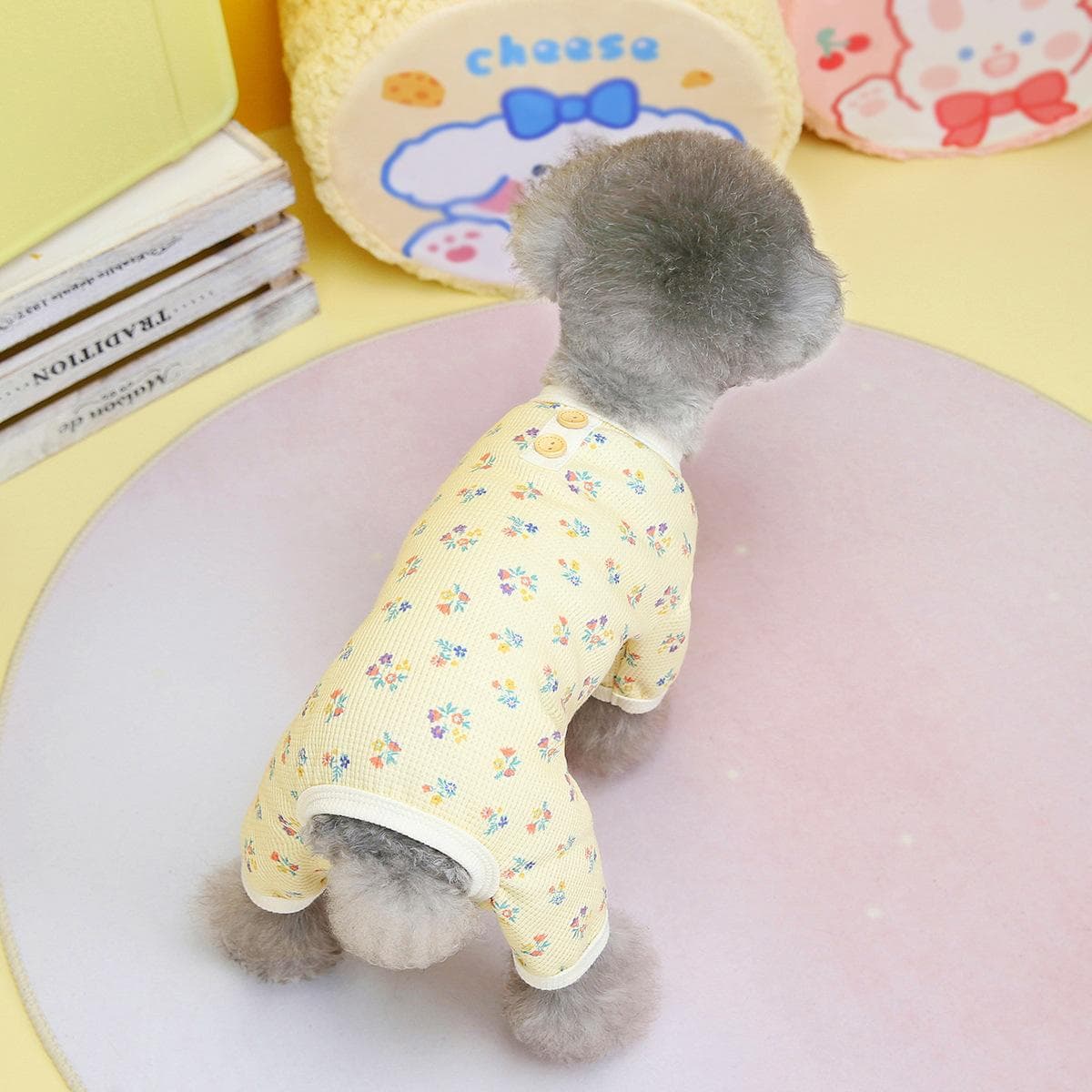 2023 Spring and Summer New Pet Clothes Dog Clothes Teddy Chenery Bichon Applicable Waffle Floral Home Clothes puppy clothes M yellow