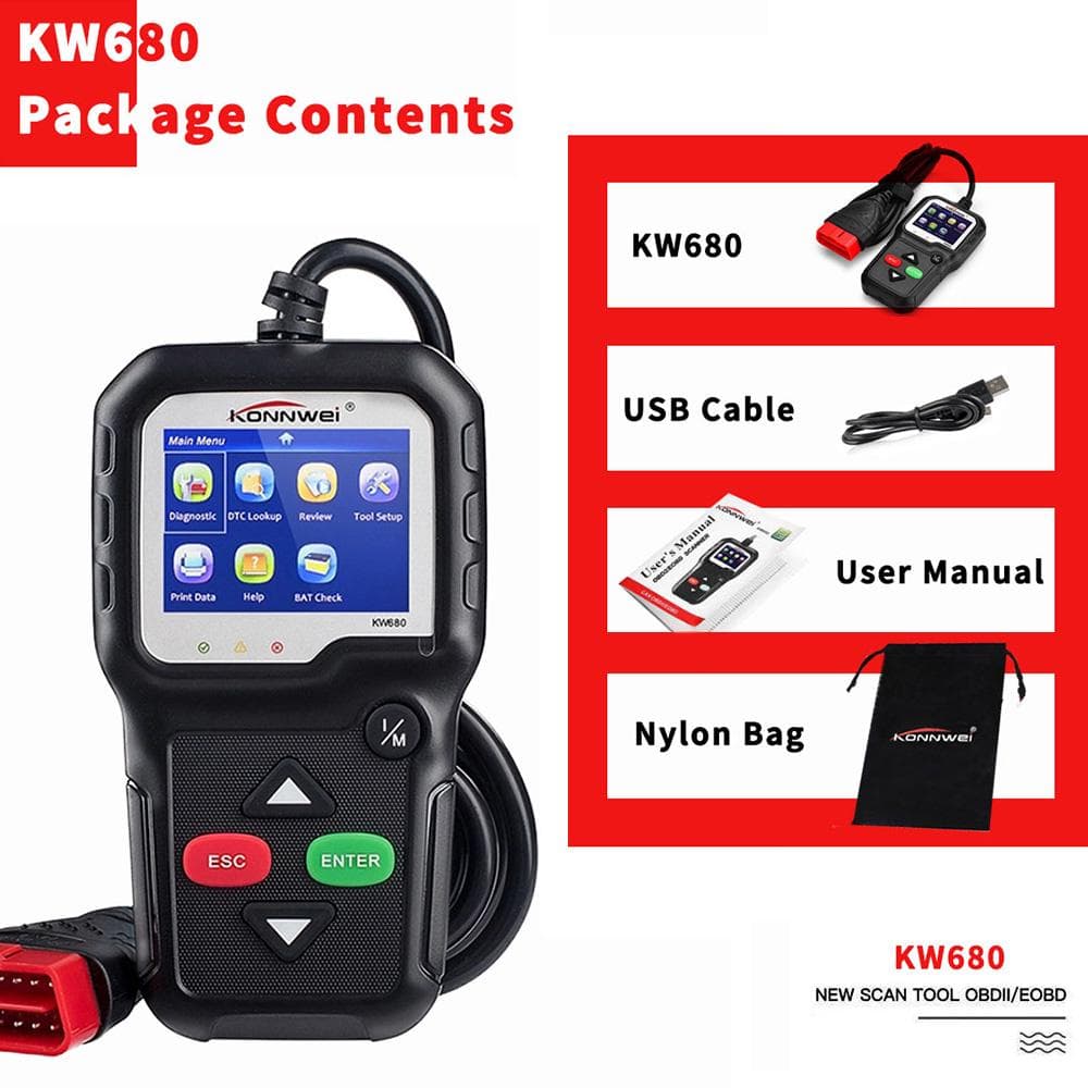 KONNWEI OBDII CAN Diagnostic Tool Car Code Reader KW680 Engine Light Scan Tool OBD II Scanner for black