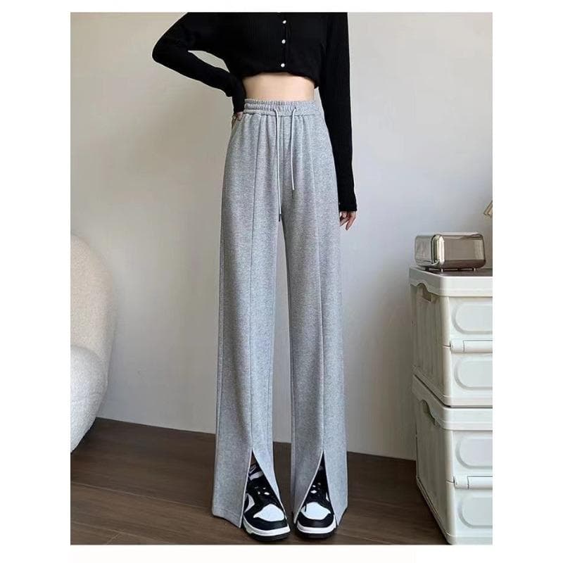 Slit Straight-leg Pants for Women's New Summer Loose Gray Sweatpants Wide-leg Pants High-waisted Long Casual Pants 2XL grey