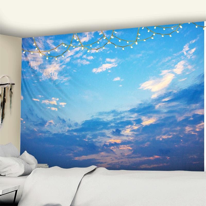 Sun Clear Sky Clouds Tapestry Wall Hanging Blue Sky Clouds Bedspread Dorm Cover Beach Towel Backdrop Home Room Wall Art Decor 95x70CM