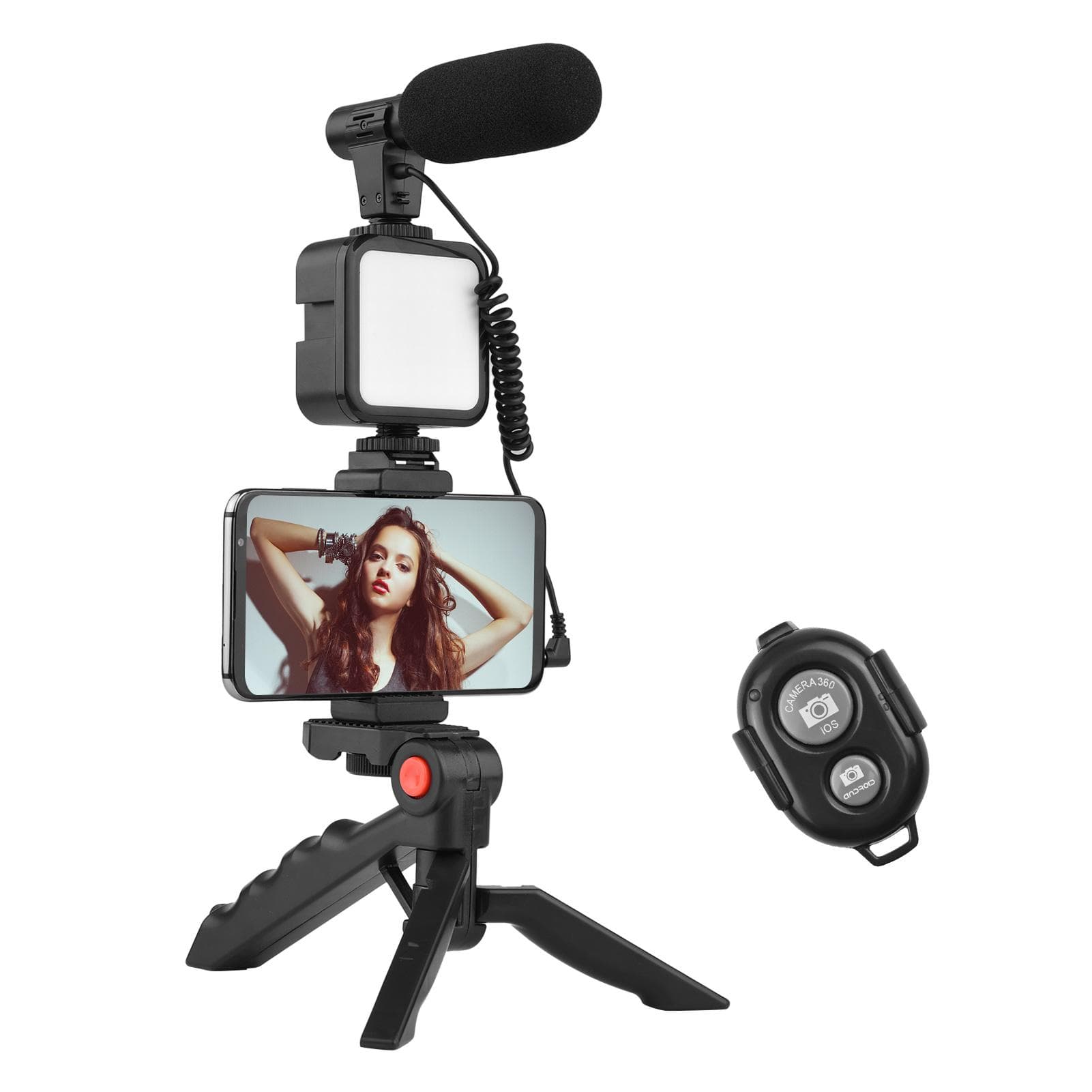Andoer Phone Vlog Video Kit with Table Tripod Phone Holder with Cold Shoe Microphone LED Video black