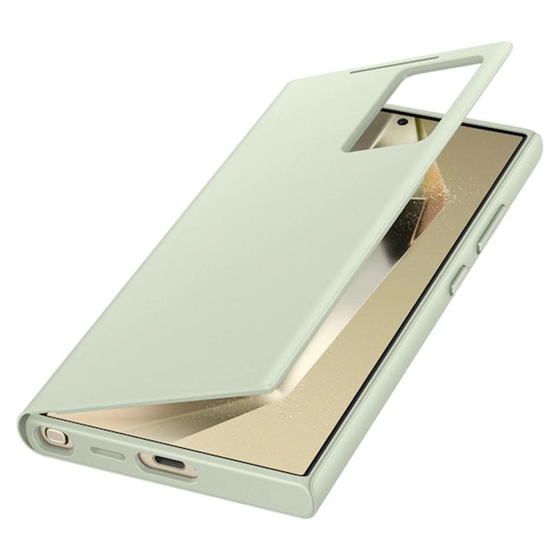 Smart View Wallet Flip Case For Samsung Galaxy S24 Ultra SM-S928B Smart View Phone Case Cover light green
