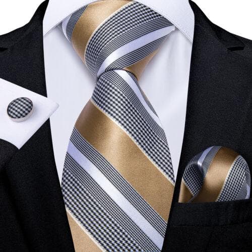 DiBanGu Mens Silk Necktie Set Striped Paisley Solid Tie Pocket Square Cufflinks N-7412