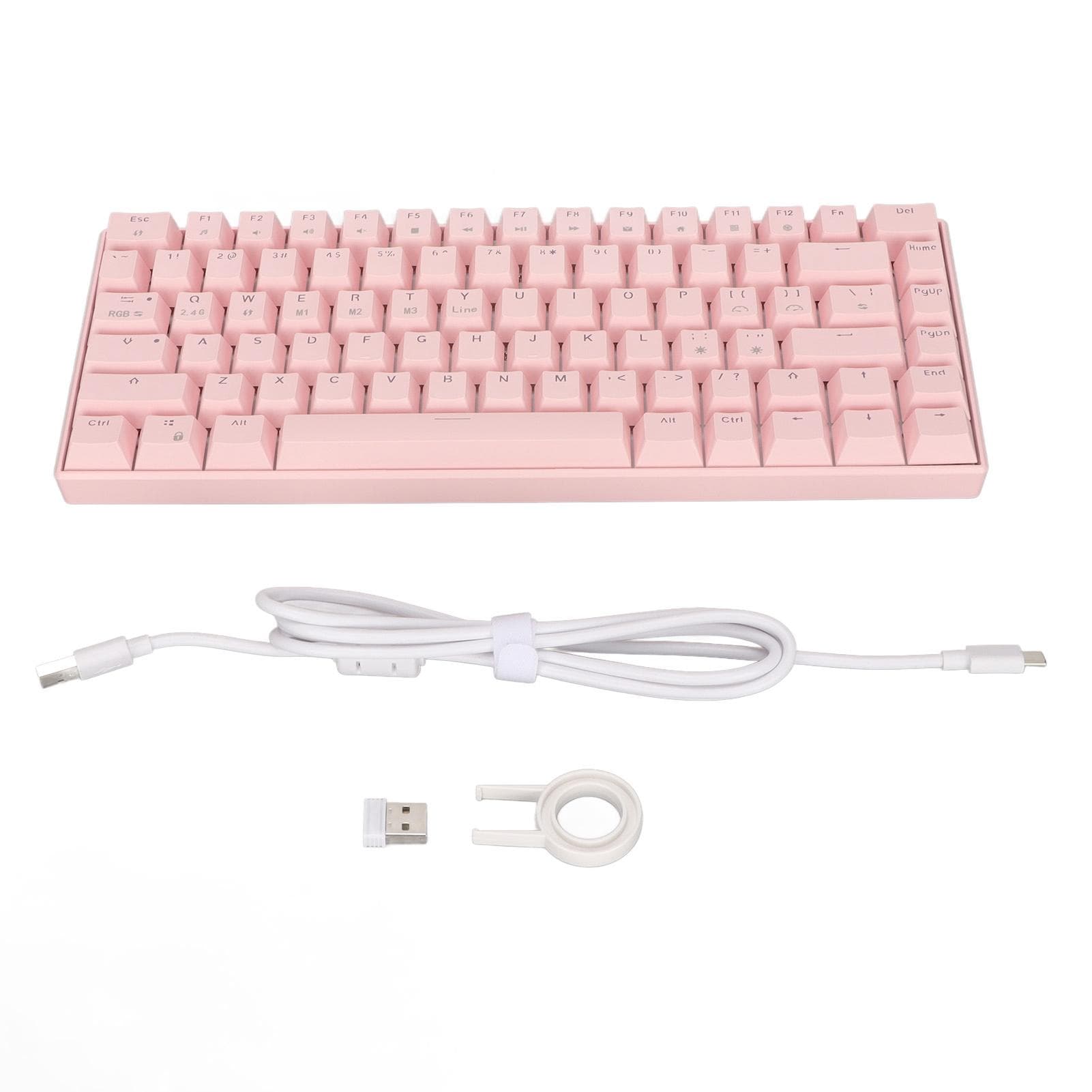Mechanical Keyboard 82 Key 3 Connection Modes RGB Backlight Ergonomic Pink Gaming Keyboard for Black axis