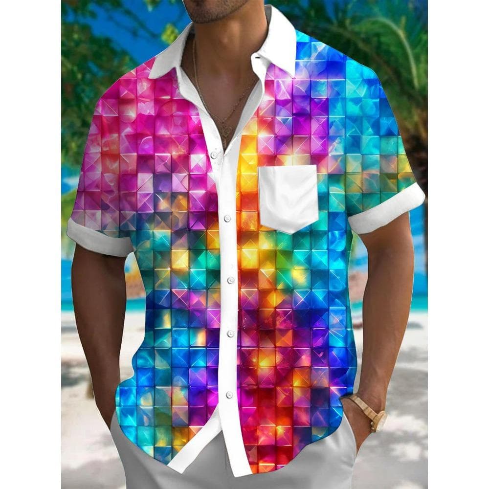 Summer Hawaiian Spring/Summer Fashion Mens Shirt Leisure Street Walk Tourist Beach Printed Full Open Short Sleeve Button Shirt 5XL