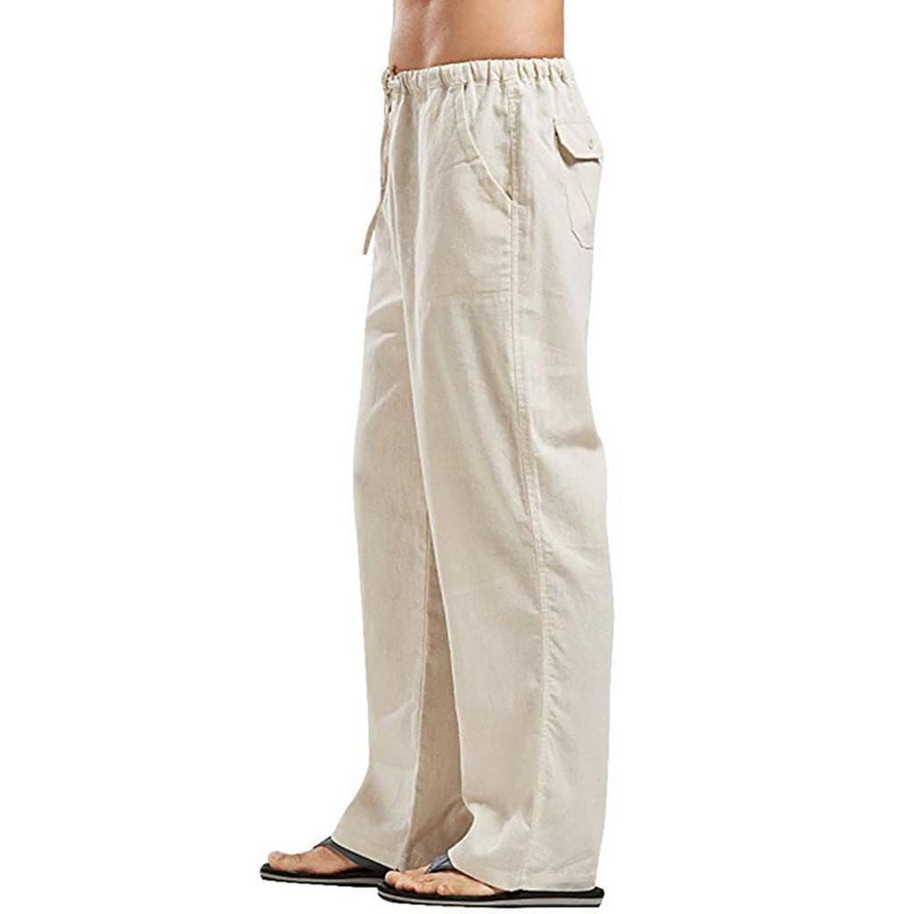 Summer Linen Wide Men Pants Korean Trousers Oversize Linens Streetwear Male Spring Yoga Pants Casual Men Clothing Sweatpants L khaki