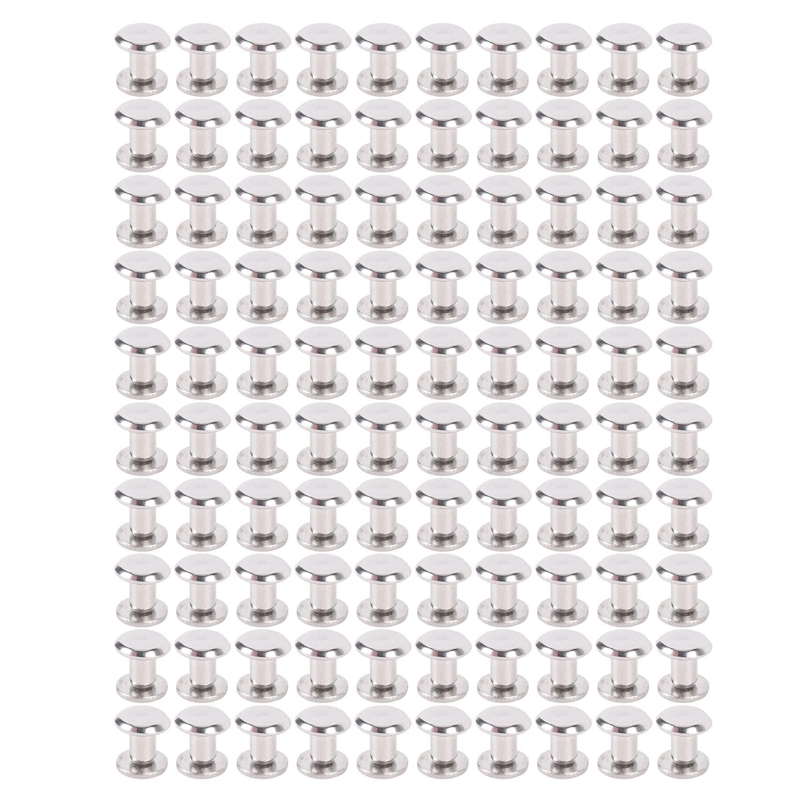 100 Sets Rivet and Screw Stainless Steel M2 Flat Round Head Rivet Fastener Set for Leather Crafts 3x4x6mm / 0.12x0.16x0.24in