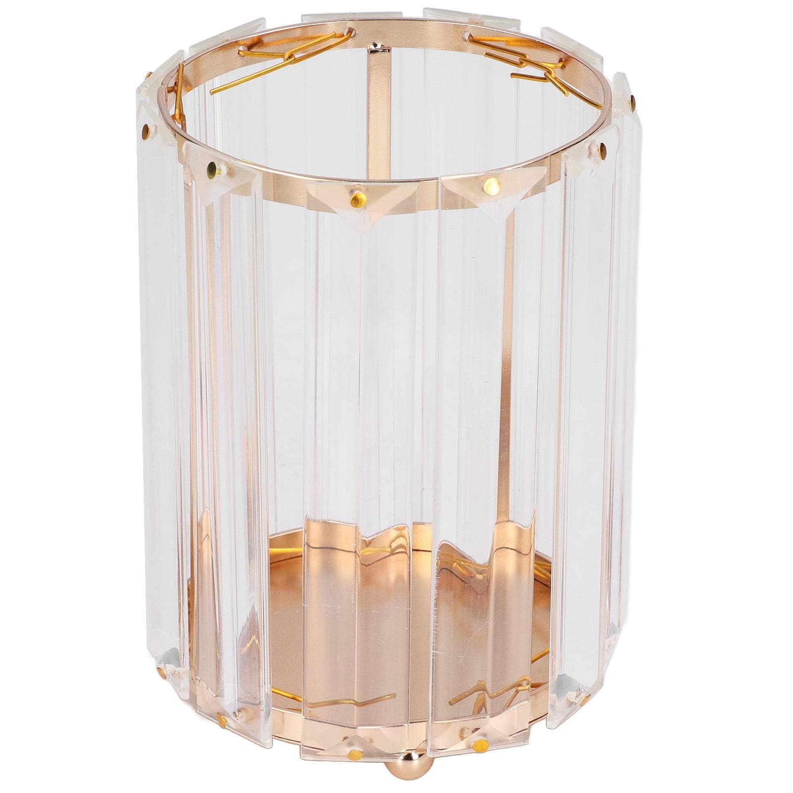Cosmetic Brush Holder Transparent Glass Round Decorative Desktop Pen Storage Organizer BoxGold gold