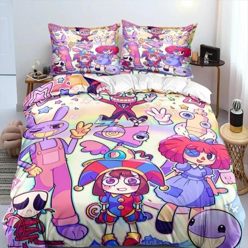 THE AMAZING DIGITAL CIRCUS Cartoon Bedding Set Double Twin King Duvet Cover Comforter Pillowcase Boys Girls Adults Bedroom 200x230cm 3pcs