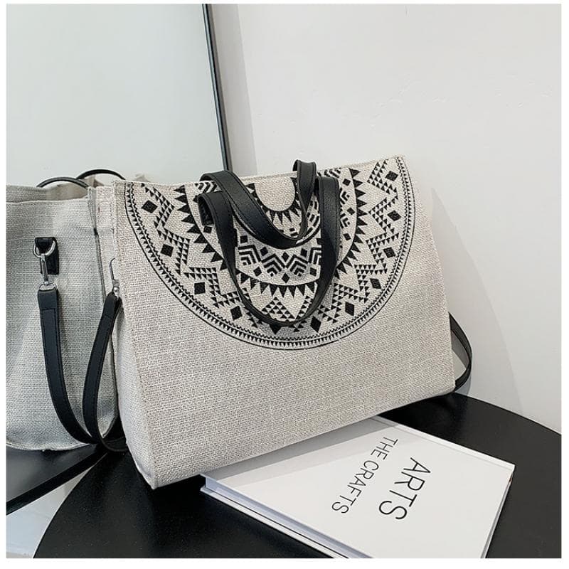 Women's Handbag Professional Commuter Briefcase Large Capacity Shoulder Fashion Printing Canvas Bag Simple Tote Bag 35*12*30cm black