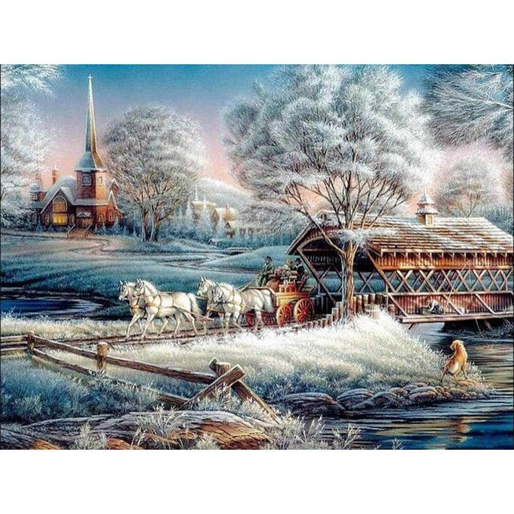 Diamond Embroidered Winter Landscape Painting Full Round Diamond Painting Scenery Rhinestone 20X30CM