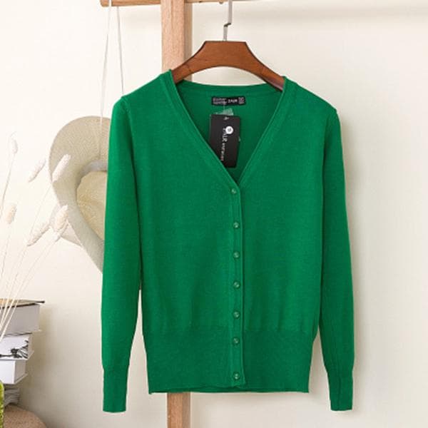 Women Spring and Autumn Casual Long Sleeve Cardigan Knitwear S grass green