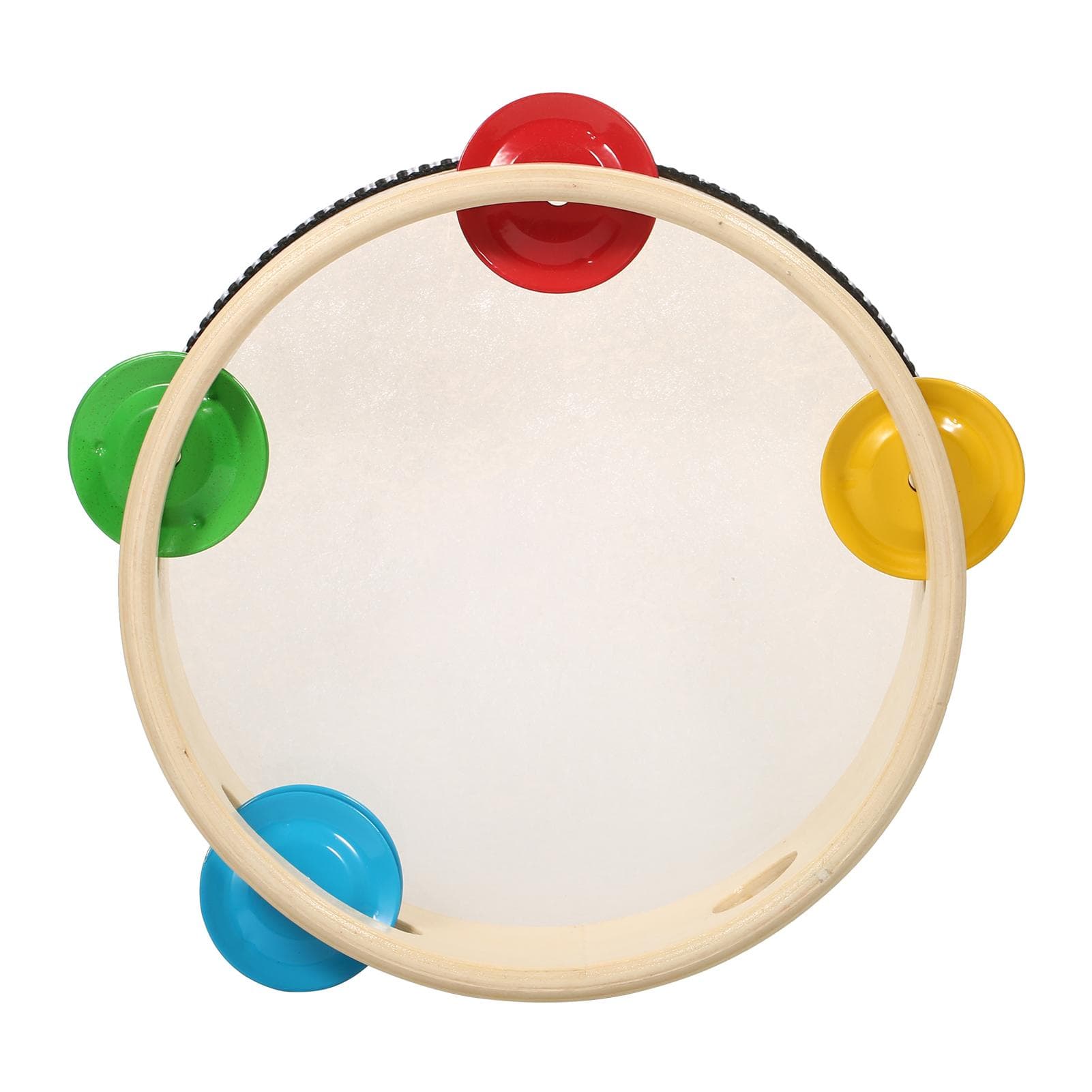 8 Inch Wooden Tambourine Handbell Hand Drum with Single Row 6pcs Metal Cymbals Jingles Musical 6-inch