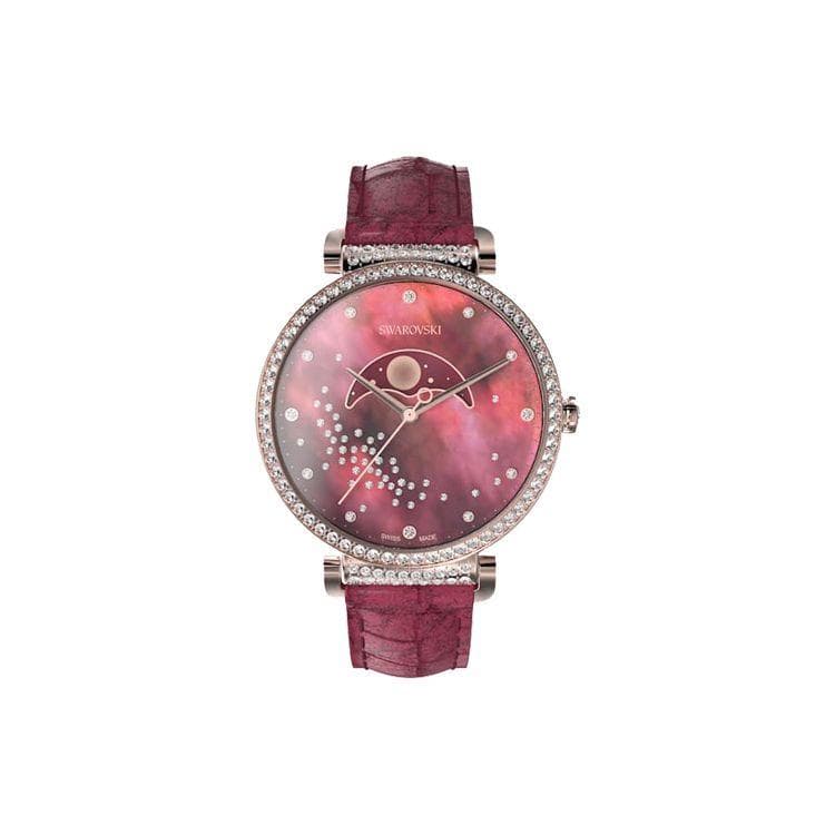 Swarovski Series Watch Quartz Movement Leather Strap 36Mm Red Dial Water Resistant 50M Women watches 5613323 Red Strap