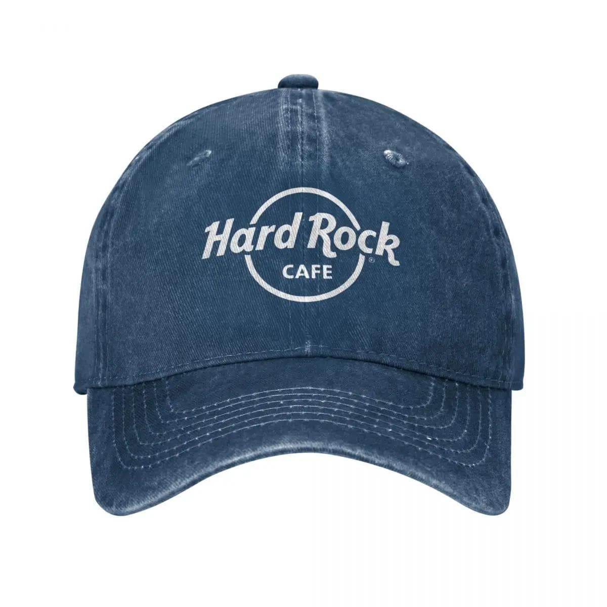 Hard Rock Logo Cafes Baseball Cap Vintage Distressed Denim Washed Restaurant Bar Cap Men Women Outdoor All Hat Adjustable navy blue