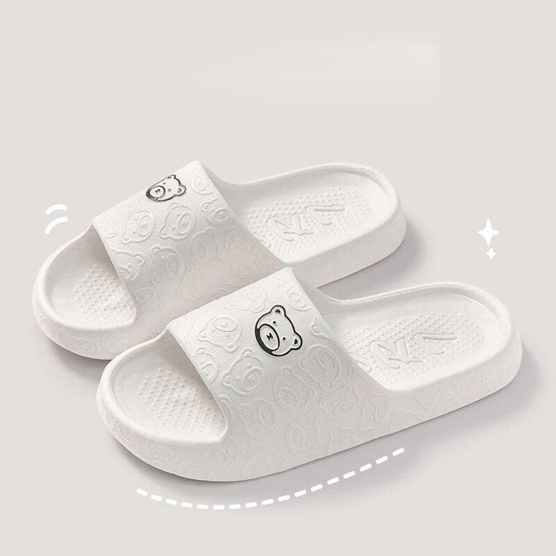 New Fashion Summer Couple Cartoon Relief Flat Slides Lithe Thin Sandals For Women Men Slippers Ladies' Home Indoor Flip Flops 38-39 white