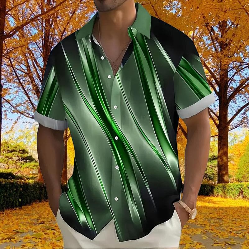 Men's Light Lines 3D Print Shirt Button Up Shirt Casual Shirt Summer Shirt Short Sleeve Daily Vacation Clothing 6XL green