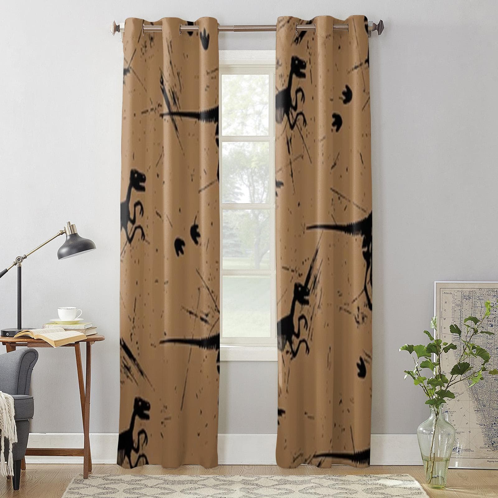 Dinosaur Skeleton Window Curtain For Living Room Bedroom Decoration Curtains Luxury Kitchen Valance Curtains 135W x 60H(cm) x1