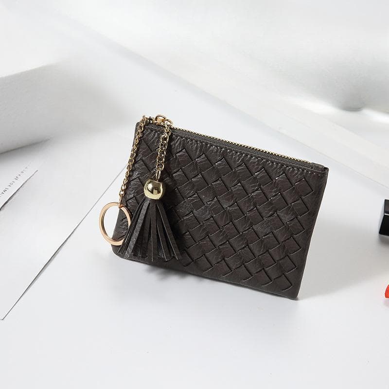 Simple Women's Bag, Zipper Clutch, Tassel, Mini Woven Coin Purse, Key Card Bag