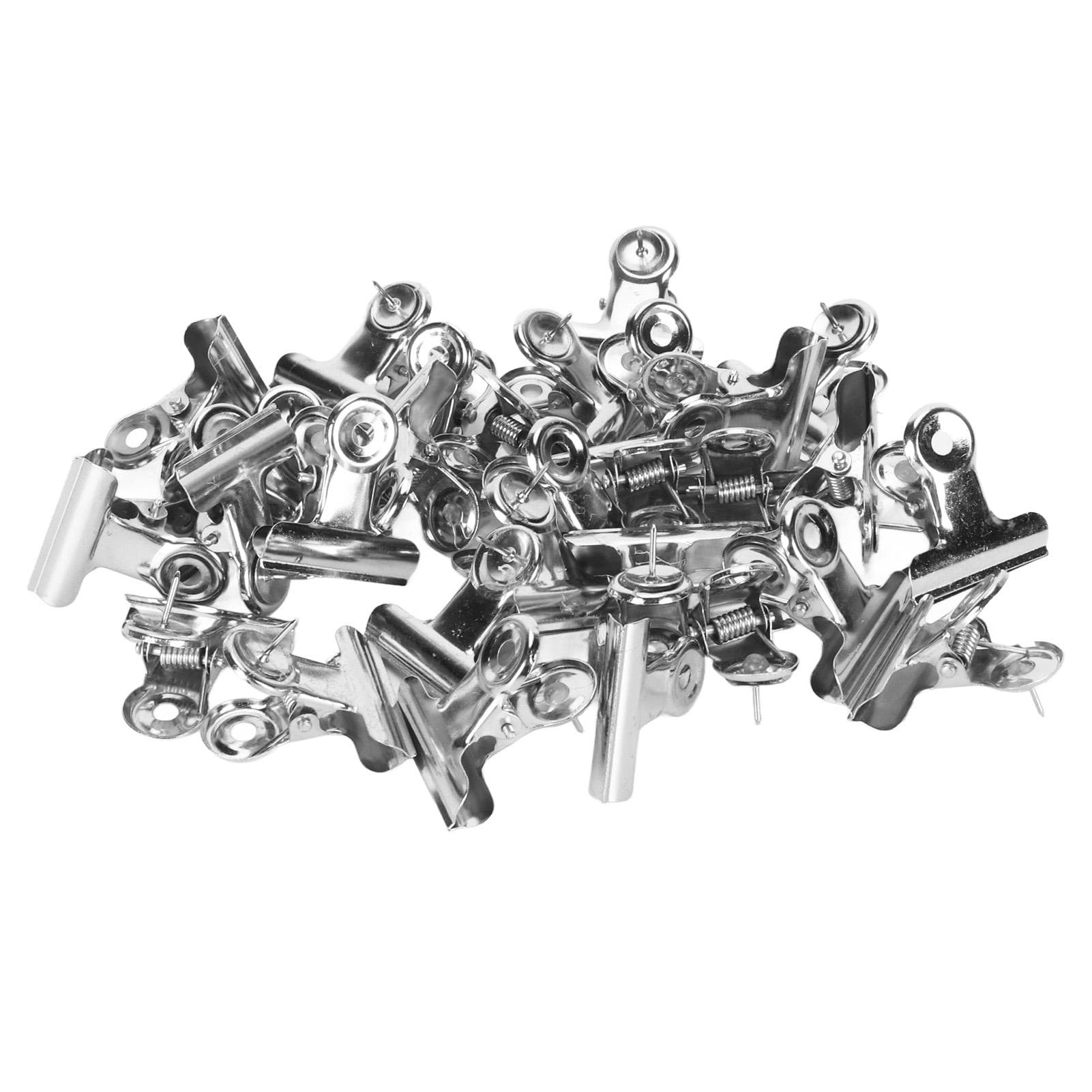30pcs Metal Push Pin Clips Creativity Stainless Steel Silver Thumb Tacks with Clips for Cork Board