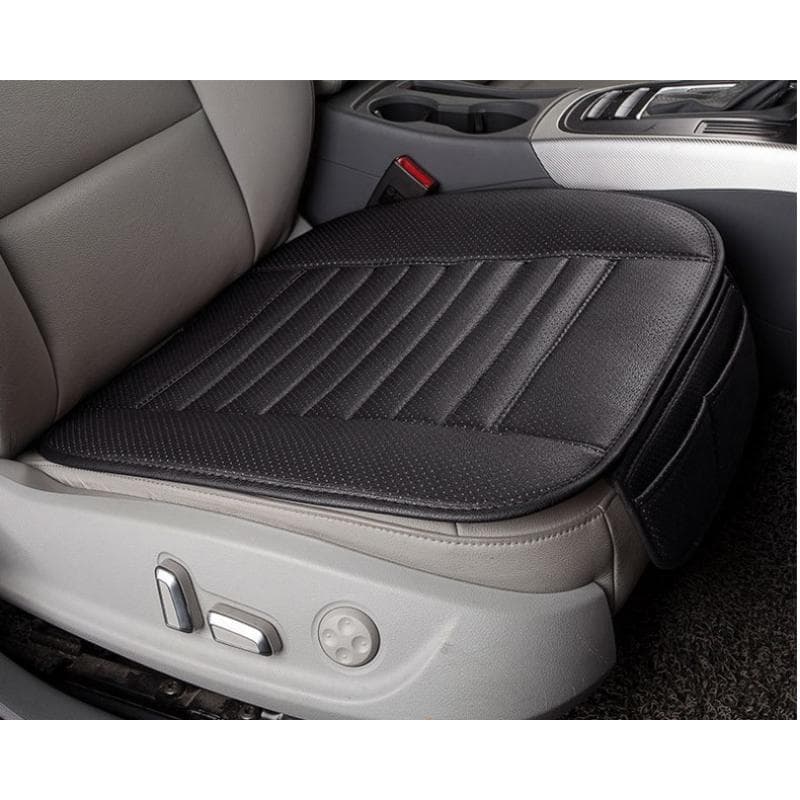 Simple and wear-resistant leather, bamboo charcoal, car seat cushion, single seater, no backrest, all-season universal A black