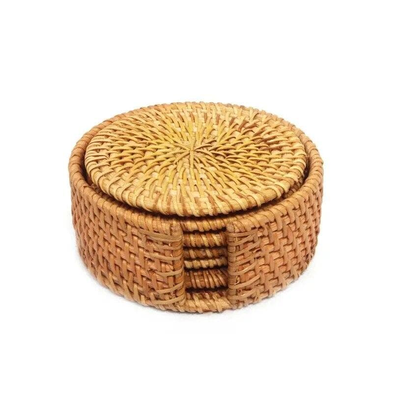 6Pcs Drink Coasters Set For Kungfu Tea Accessories Round Tableware Placemat Dish Mat Rattan Weave Cup Mat Pad Diameter 8Cm
