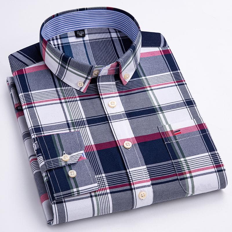 100% Cotton Oxford Business Casual Men Plaid Shirts Long Sleeve Non-Iron Four Seasons Male Clothing XXL