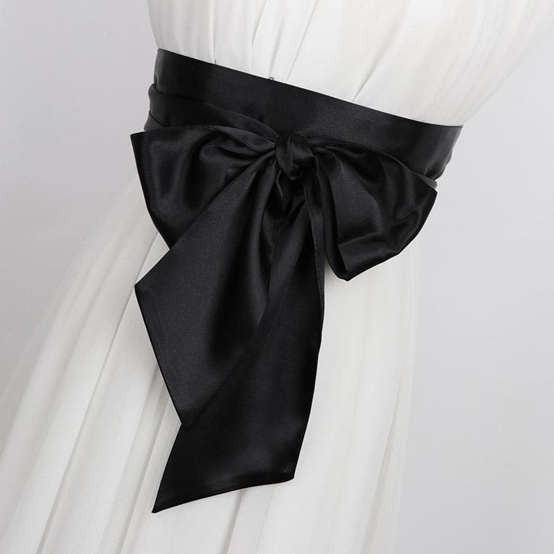 New Satin  Wide Belt Women Long  Waistband Pure Color Lace Up Dress Waistbands Corset Belt Fabric Ribbon black