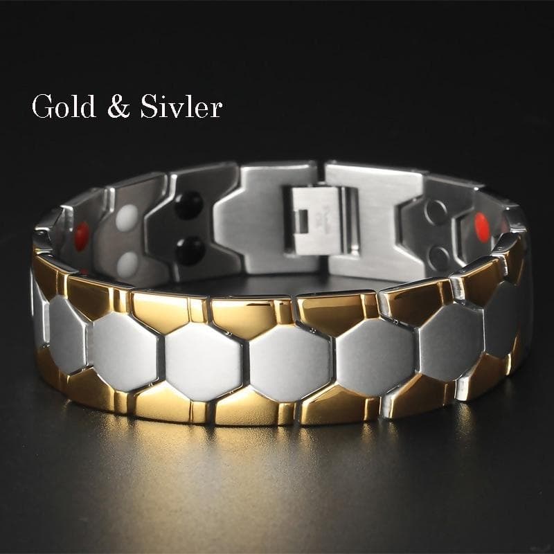 4 IN 1 Mens Titanium Bracelet Energy Stones Magnetic Therapy Bracelet with Far Infrared Ray gold/silver